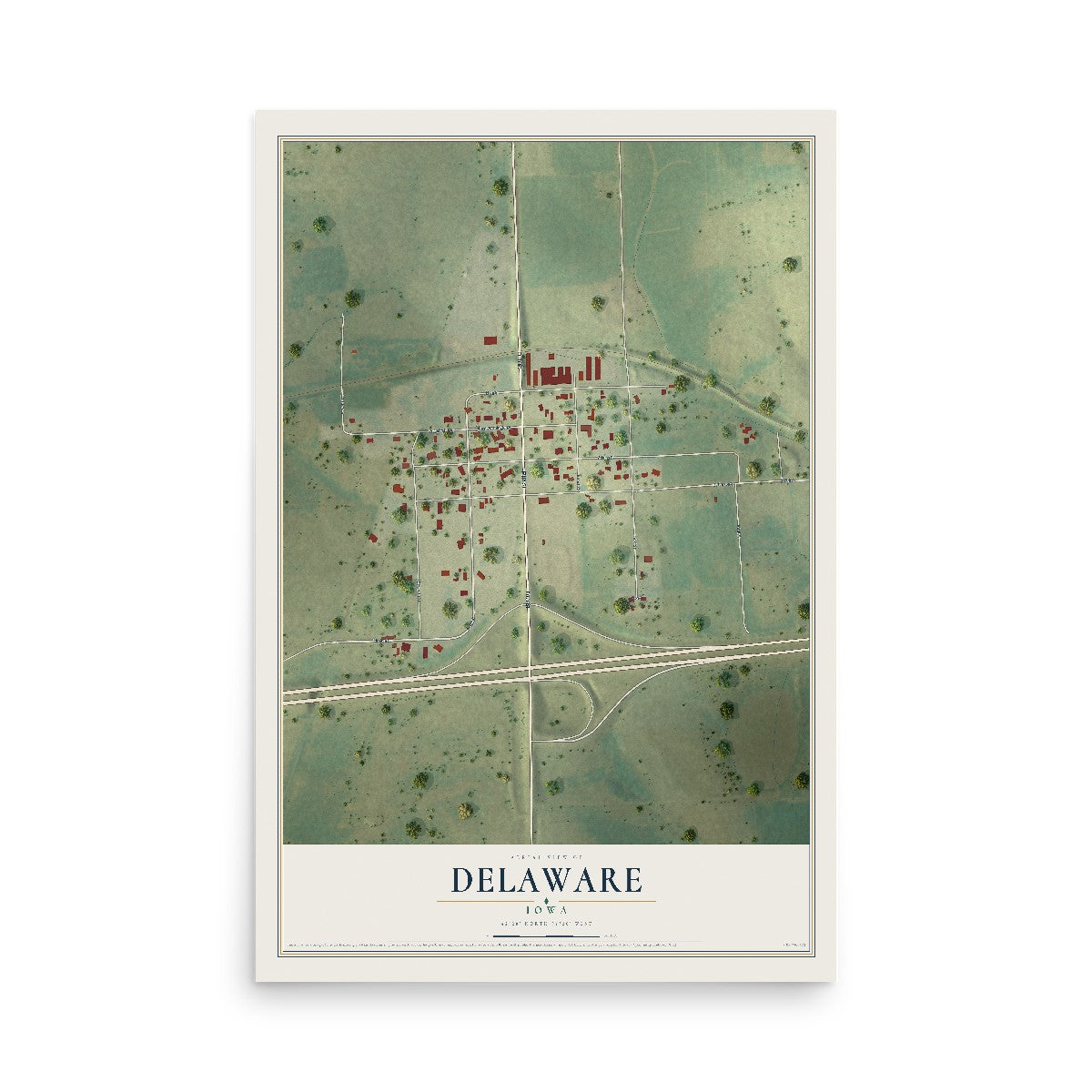 Map of Delaware, Iowa, 12 x 18 inch unframed archival matte print