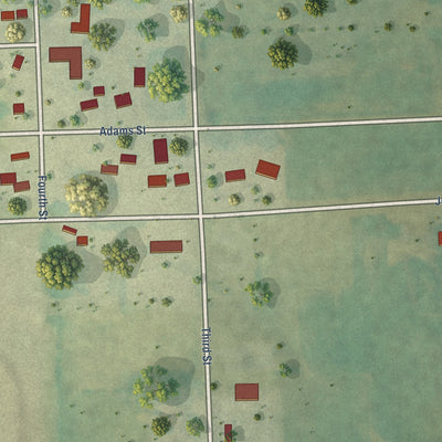 Second close-up of the map of Delaware, Iowa print showing more streets and buildings