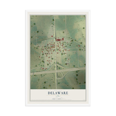 Map of Delaware, Iowa, 12 x 18 inch print in a white wood frame