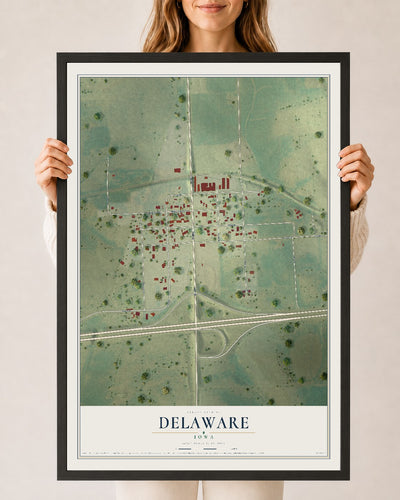 Map of Delaware, Iowa, 24 x 36 inch print in a black wood frame