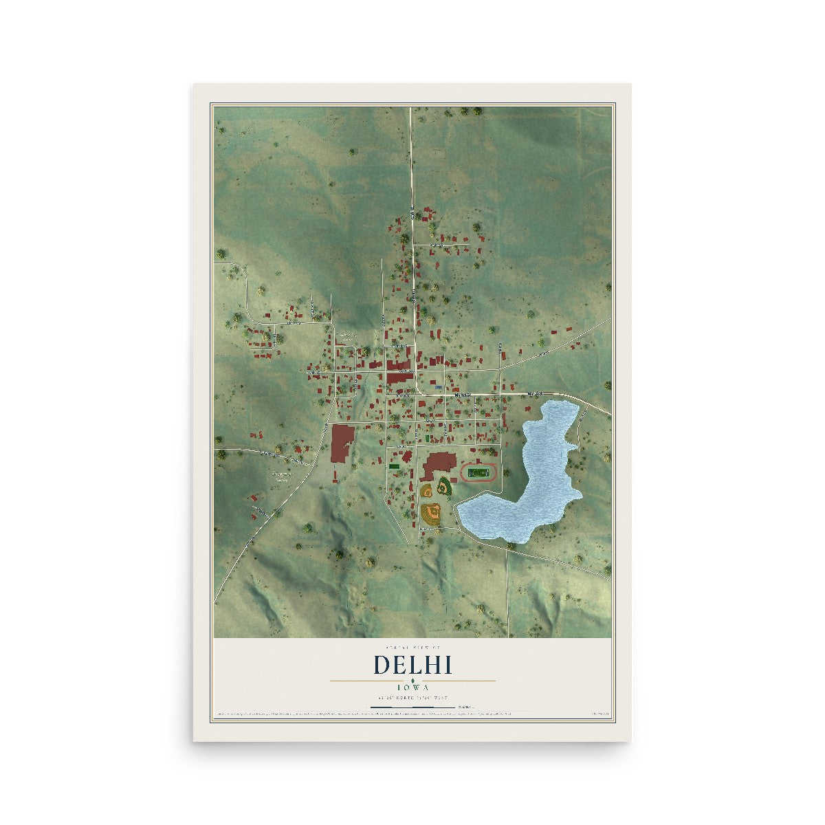 Map of Delhi, Iowa, 12 x 18 inch unframed archival matte print