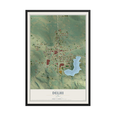 Map of Delhi, Iowa, 12 x 18 inch print in a black wood frame