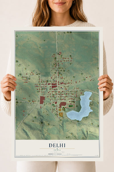 Map of Delhi, Iowa, 18 x 24 inch unframed archival matte print