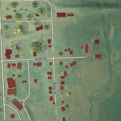 Second close-up of the map of Delmar, Iowa print showing more streets and buildings