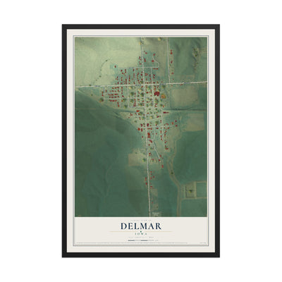 Map of Delmar, Iowa, 12 x 18 inch print in a black wood frame