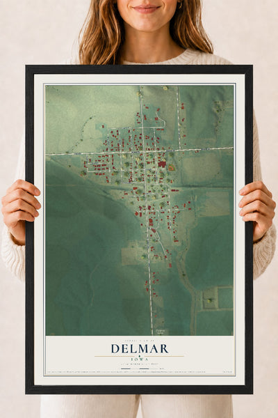 Map of Delmar, Iowa, 18 x 24 inch print in a black wood frame