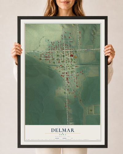 Map of Delmar, Iowa, 24 x 36 inch print in a black wood frame