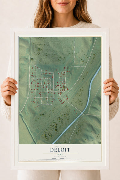 Map of Deloit, Iowa, 18 x 24 inch print in a white wood frame