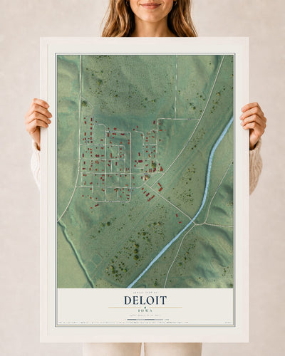 Map of Deloit, Iowa, 24 x 36 inch print in a white wood frame