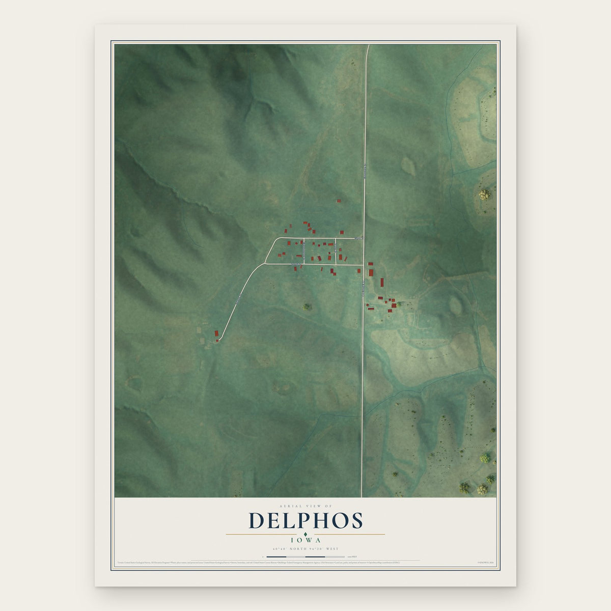 Delphos, Iowa map print, the full design
