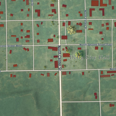 Close-up of the map of Delta, Iowa print showing street and building detail