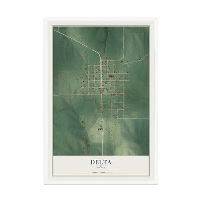 Map of Delta, Iowa, 12 x 18 inch print in a white wood frame