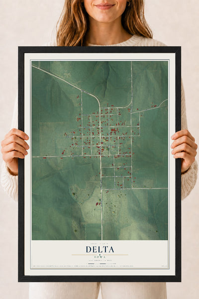 Map of Delta, Iowa, 18 x 24 inch print in a black wood frame