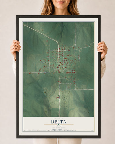 Map of Delta, Iowa, 24 x 36 inch print in a black wood frame