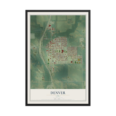 Map of Denver, Iowa, 12 x 18 inch print in a black wood frame