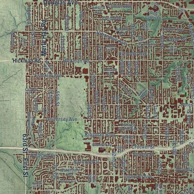 Close-up of the map of Des Moines, Iowa print showing street and building detail