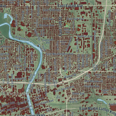 Second close-up of the map of Des Moines, Iowa print showing more streets and buildings