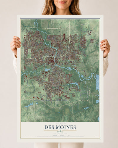 Map of Des Moines, Iowa, 24 x 36 inch unframed archival matte print