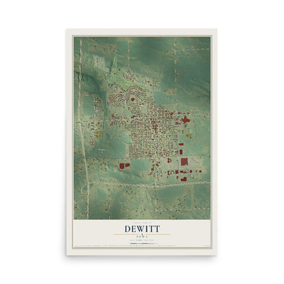 Map of DeWitt, Iowa, 12 x 18 inch unframed archival matte print