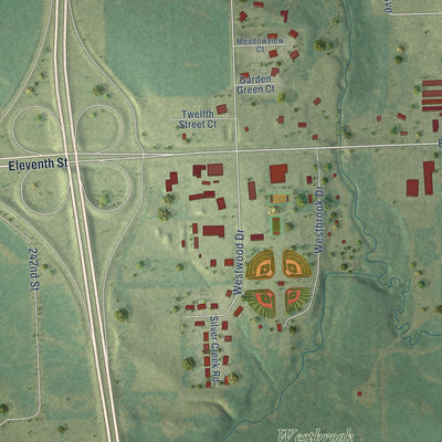 Second close-up of the map of DeWitt, Iowa print showing more streets and buildings
