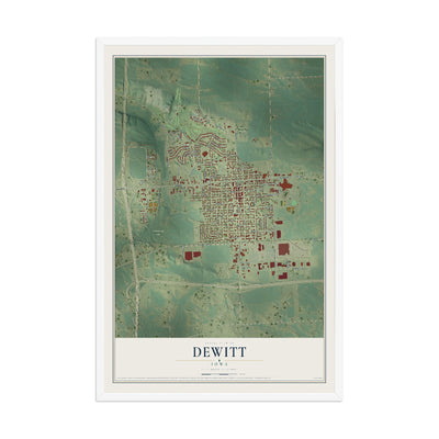Map of DeWitt, Iowa, 12 x 18 inch print in a white wood frame