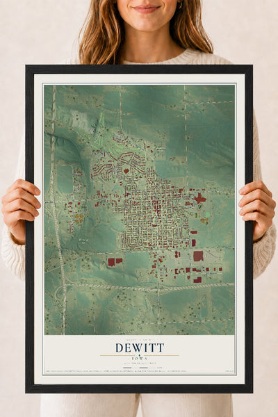 Map of DeWitt, Iowa, 18 x 24 inch print in a black wood frame