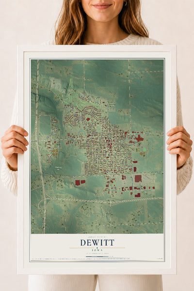 Map of DeWitt, Iowa, 18 x 24 inch print in a white wood frame
