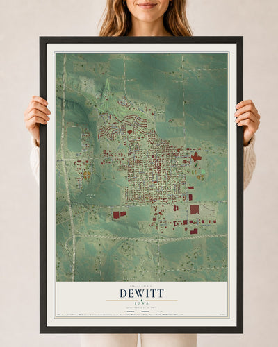 Map of DeWitt, Iowa, 24 x 36 inch print in a black wood frame