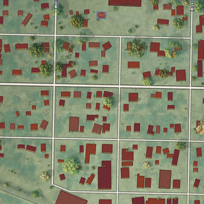 Close-up of the map of Dexter, Iowa print showing street and building detail