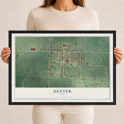 Map of Dexter, Iowa, 12 x 18 inch print in a black wood frame