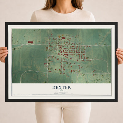 Map of Dexter, Iowa, 18 x 24 inch print in a black wood frame