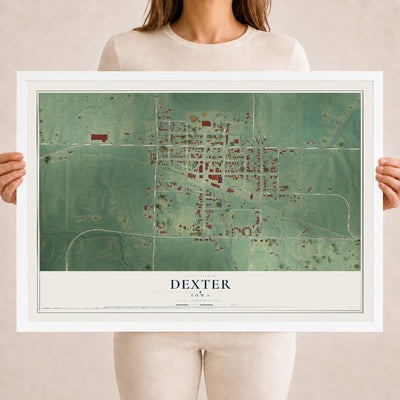 Map of Dexter, Iowa, 18 x 24 inch print in a white wood frame