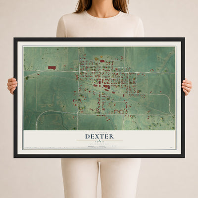 Map of Dexter, Iowa, 24 x 36 inch print in a black wood frame