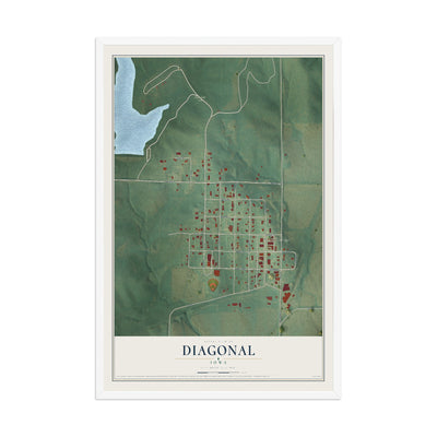 Map of Diagonal, Iowa, 12 x 18 inch print in a white wood frame