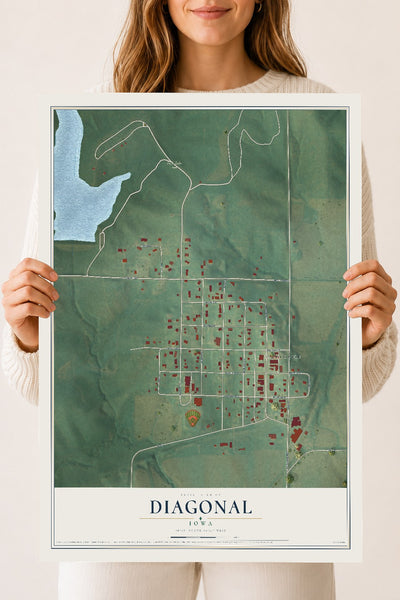 Map of Diagonal, Iowa, 18 x 24 inch unframed archival matte print