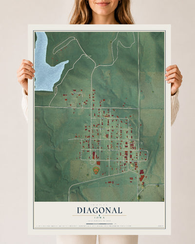 Map of Diagonal, Iowa, 24 x 36 inch unframed archival matte print