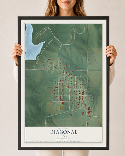 Map of Diagonal, Iowa, 24 x 36 inch print in a black wood frame