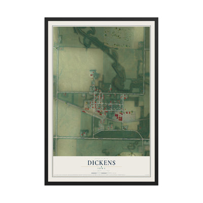 Map of Dickens, Iowa, 12 x 18 inch print in a black wood frame