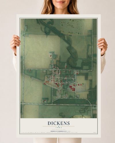 Map of Dickens, Iowa, 24 x 36 inch unframed archival matte print