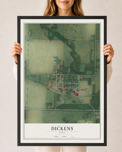 Map of Dickens, Iowa, 24 x 36 inch print in a black wood frame