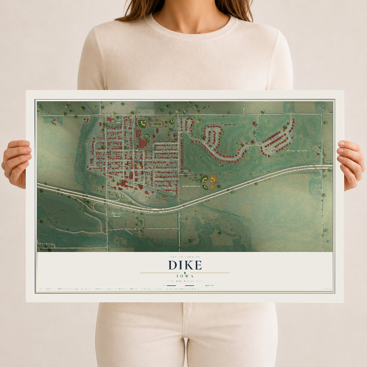 Map of Dike, Iowa, 12 x 18 inch unframed archival matte print