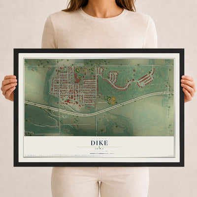 Map of Dike, Iowa, 12 x 18 inch print in a black wood frame