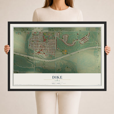 Map of Dike, Iowa, 24 x 36 inch print in a black wood frame