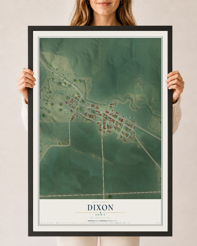 Map of Dixon, Iowa, 24 x 36 inch print in a black wood frame