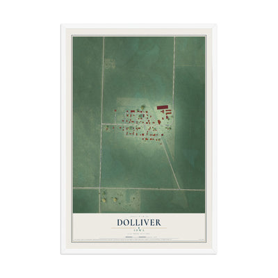 Map of Dolliver, Iowa, 12 x 18 inch print in a white wood frame