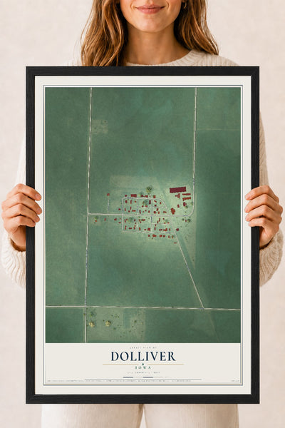 Map of Dolliver, Iowa, 18 x 24 inch print in a black wood frame