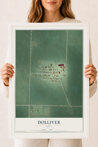Map of Dolliver, Iowa, 18 x 24 inch print in a white wood frame