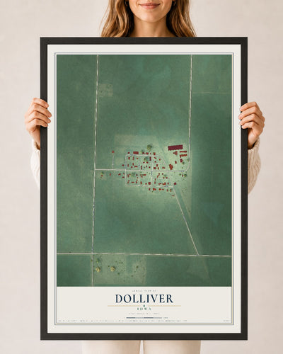 Map of Dolliver, Iowa, 24 x 36 inch print in a black wood frame
