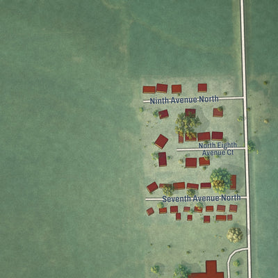 Second close-up of the map of Donahue, Iowa print showing more streets and buildings