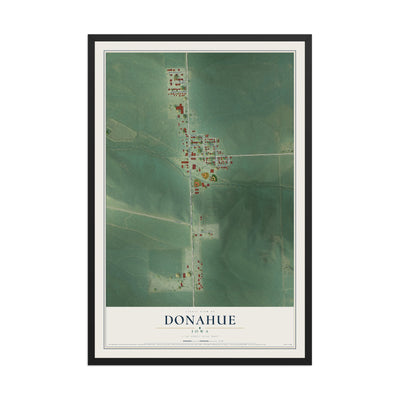 Map of Donahue, Iowa, 12 x 18 inch print in a black wood frame